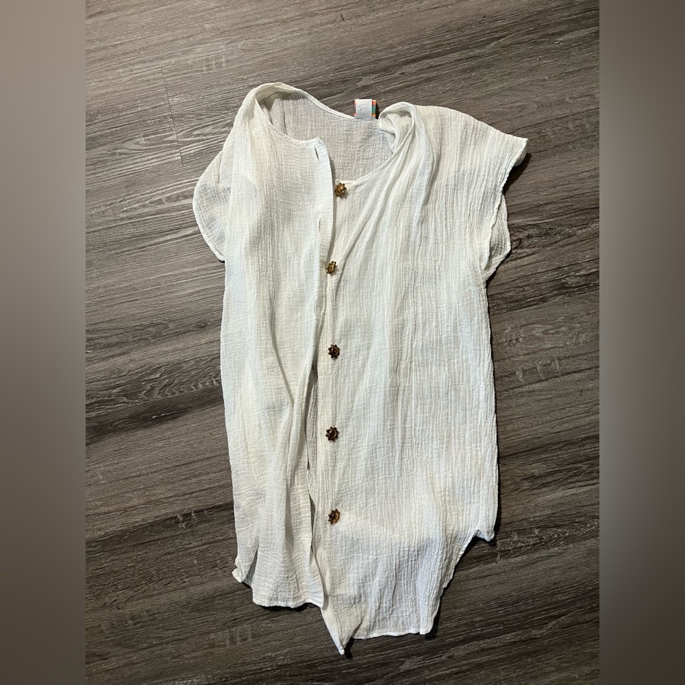 Cream Cap Sleeve Relaxed Button Down Shirt